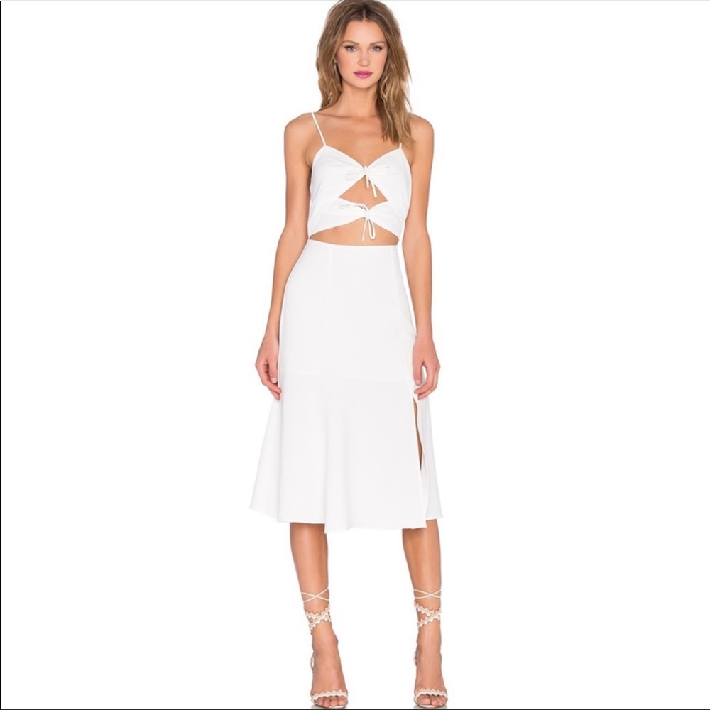 NBD REVOLVE Tie Me Down White Midi Dress Sleeveless Cutouts Formal Side Slit